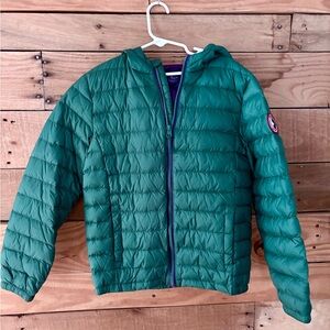 Kids light weight down feather rokka&rolla size 8 Green Puffer Jacket